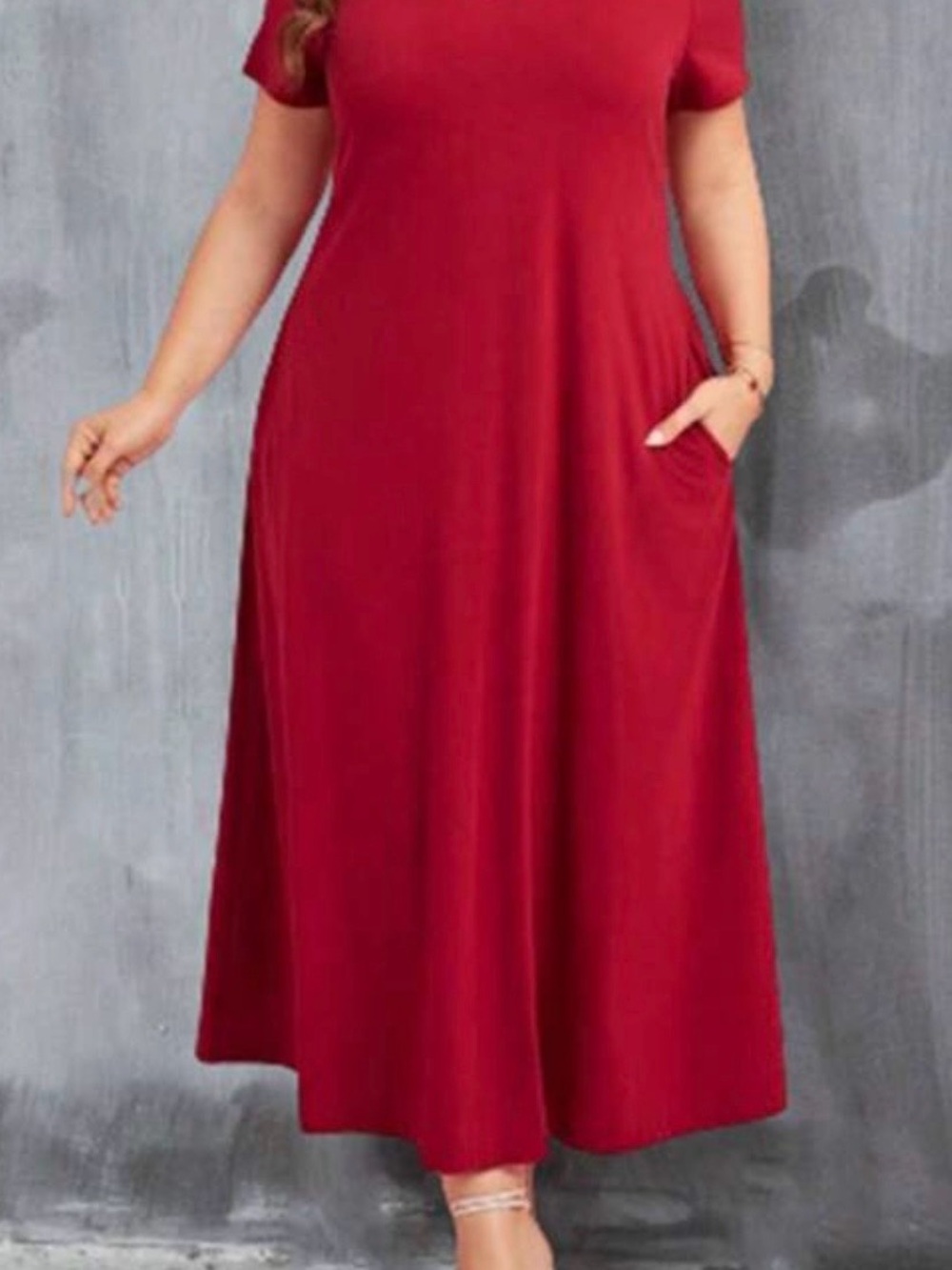 SHEIN Red Short Sleeve Maxi Dress with Pockets